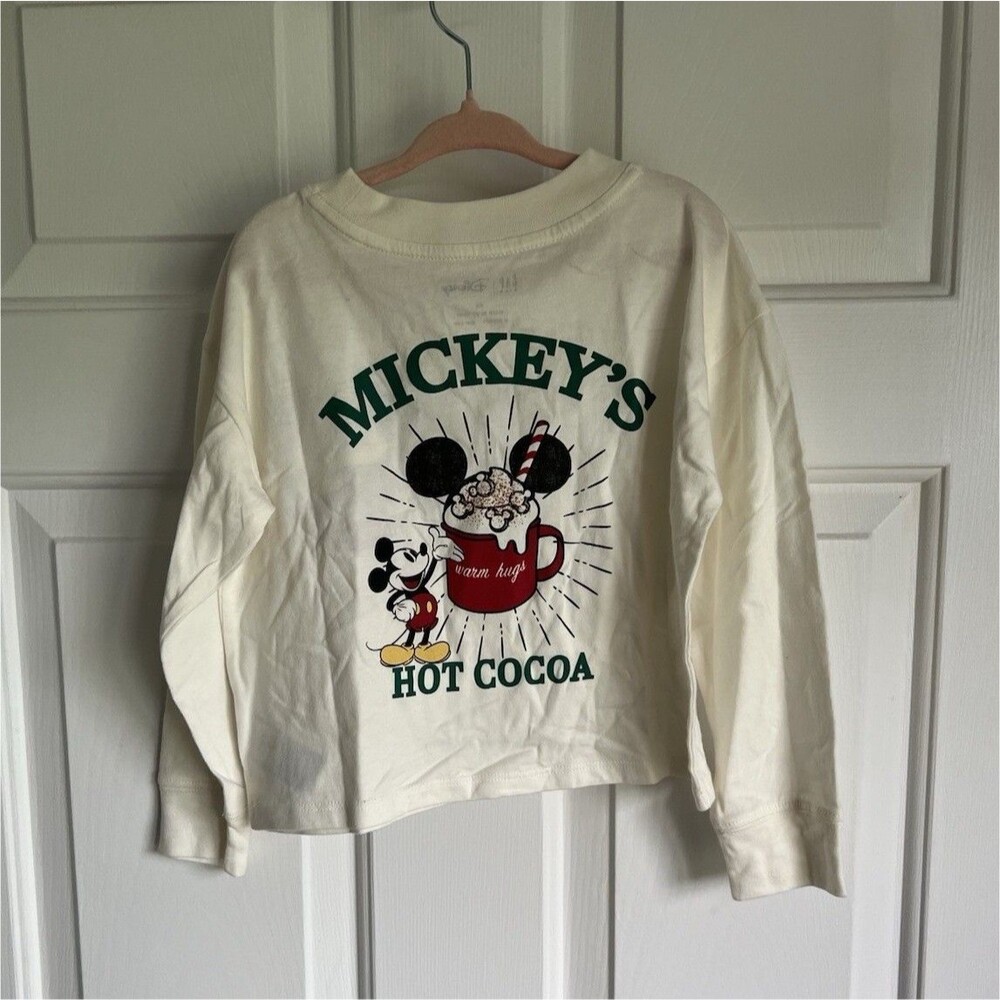 NWT GAP Kids Disney Mickey Mouse Hot Cocoa Vintage Long Sleeve T-Shirt XS 4-5